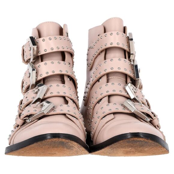 Givenchy Buckle Detail Studded Ankle Boots in Light Pink Leather - Picture 6 of 12